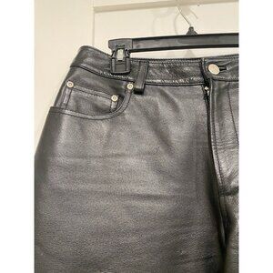 Newport News 100% Leather Pants Women’s Size 6 Black Wide Leg Biker Runs Short